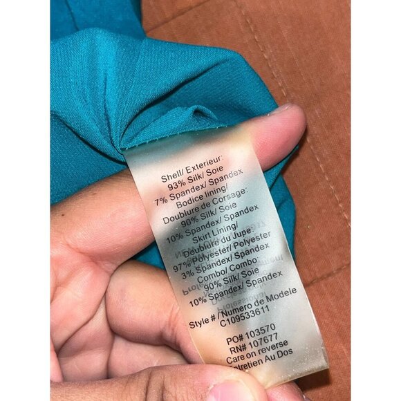 NWT Alice + Olivia Solei Teal Cap Sleeve  Off Shoulder Cocktail Women's Dress Si - Picture 10 of 11